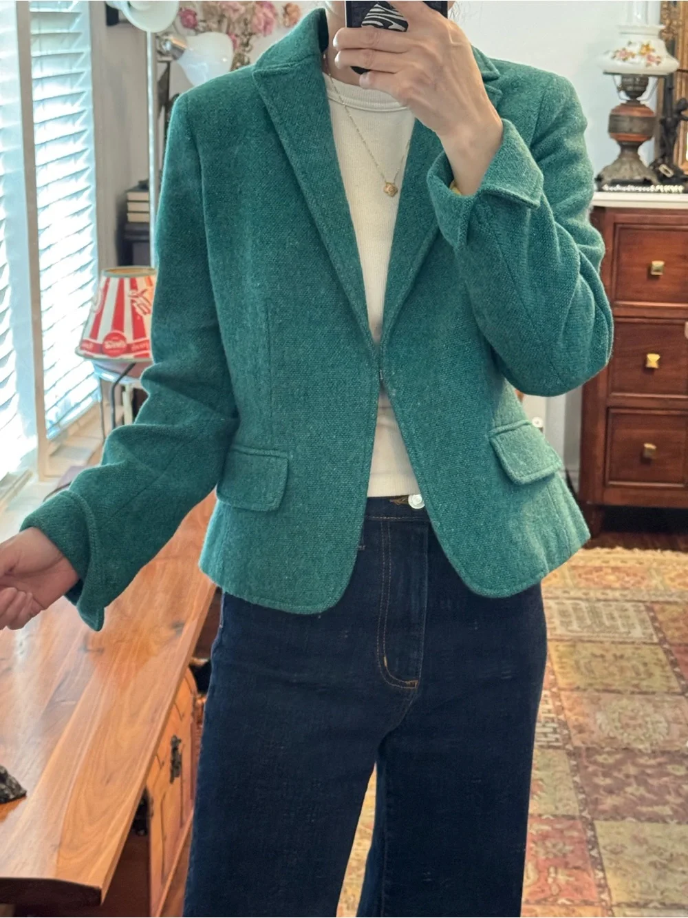 J Crew 100% Wool Green Blazer Jacket Full Lined Size 6P